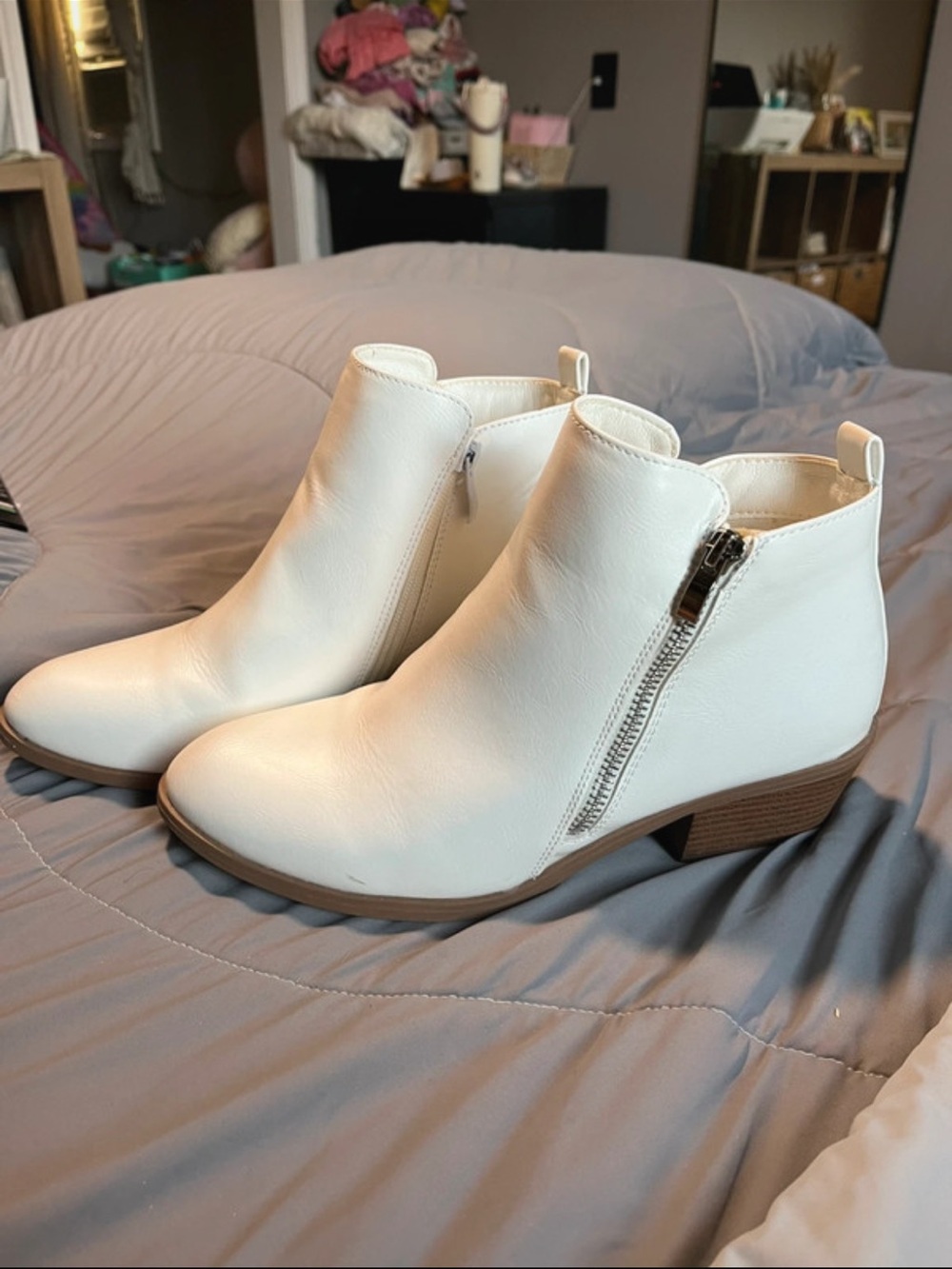White Women's Side-Zip Ankle Boots